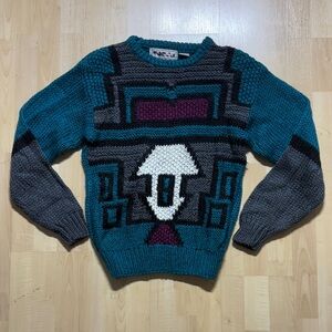 Vintage Geometric Teal and Gray Crewneck Sweater
